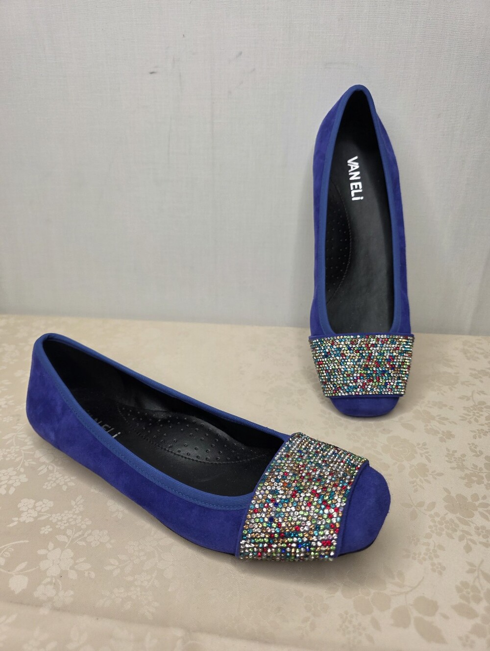 VANELi Royal Blue Suede Multicolor Rhinestone Ballet Flats Size 8N